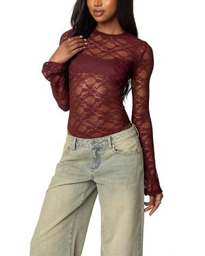Edikted Colette Sheer Lace Bodysuit - Red