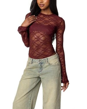 Edikted Colette Sheer Lace Bodysuit - Red