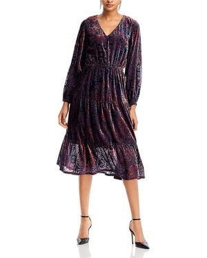 Tahari Paisley Burnout Velvet Midi Dress - Blue