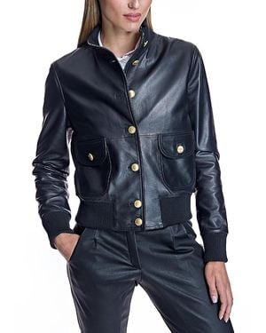 Maximilian Leather Bomber Jacket - Blue