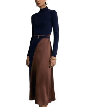 Reiss Mixed Media Midi Dress - Blue