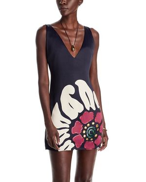 Cala De La Cruz Amal Embellished V Neck Mini Dress - Red