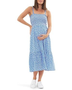 Ripe Maternity Capri Shirred Midi Dress - Blue