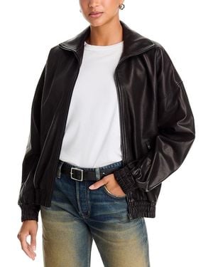 Acne Studios Leather Zip Front Jacket - Black