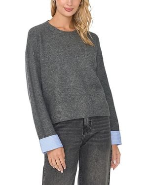 Vince Camuto Woven Cuff Crewneck Sweater - Gray