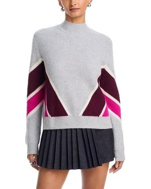 Aqua Striped Mock Neck Cashmere Sweater - Gray