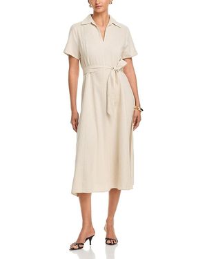 SINGLE THREAD Belted Short Sleeve Midi Dress - Natural