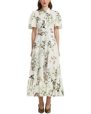 LEO LIN Becca Printed Short Sleeve Midi Dress - White
