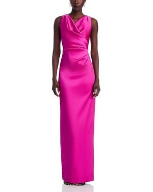 Teri Jon Mikado Criss Cross Bodice Ruched Tank Gown - Pink