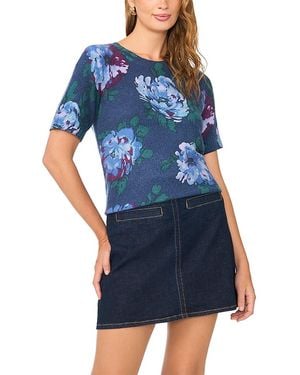 Vince Camuto Printed Short Sleeve Crewneck Sweater - Blue