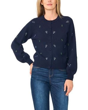 Cece Embellished Crewneck Cardigan - Blue