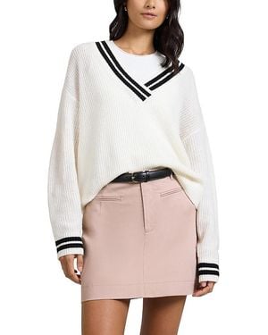 Onia Deep V-Neck Varsity Pullover Sweater - Natural