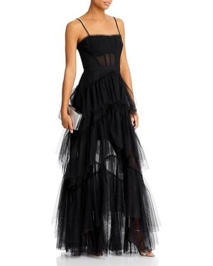 BCBGMAXAZRIA Tiered Illusion Evening Dress - Black