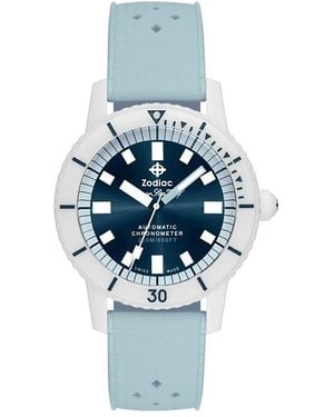 Zodiac Ceramic Compression Diver Automatic Rubber Strap Watch, 41Mm - Blue