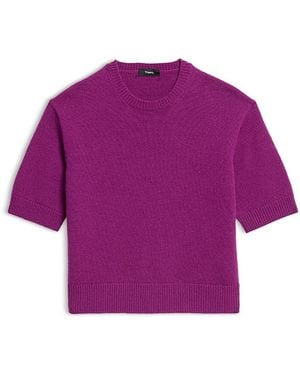 Theory Cashmere Cropped Short Sleeve Sweater - Purple