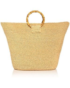 Aqua Large Raffia Tote Bag - Natural