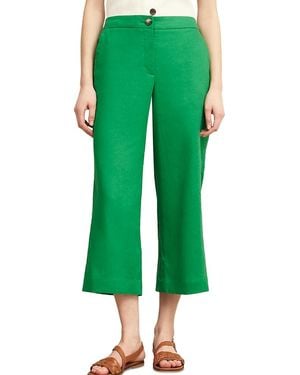 Hobbs Lillie Linen Cropped Kick Flare Pants - Green