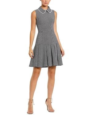 Mac Duggal Sleeveless Collared Boucle Mini Dress With Pleats - Gray