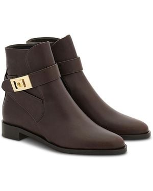 Ferragamo Salvatore Hug Buckle Leather Ankle Boots - Brown