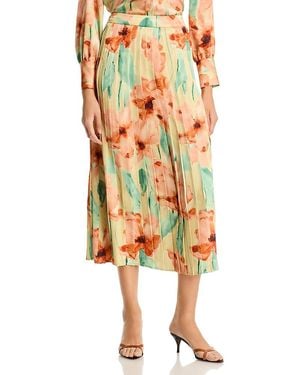 Misook Floral Pleat Crepe De Chine Skirt - Yellow