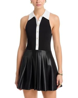 Alice + Olivia Collared Pleated Mini Dress - Black