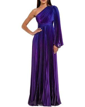 Mac Duggal Pleated Charmeuse One Long Flare Sleeve Gown - Purple