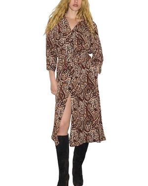 Gerard Darel Cyra V Neck Waist Tie Midi Shirt Dress - Natural