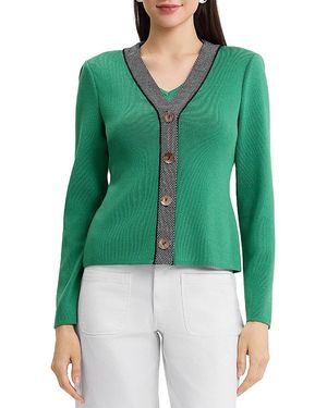 Ming Wang Contrast Trim Soft Knit Cardigan - Green