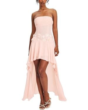 Miss Circle Mae Ruched Breast Applique Trim Trailing Dress - Pink