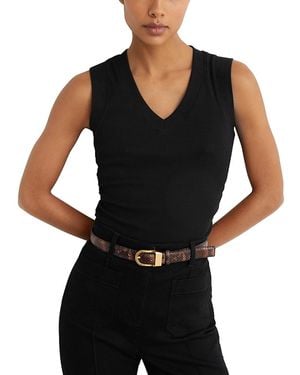 Reiss V Neck Ruched Ribbed Tank Top - Black