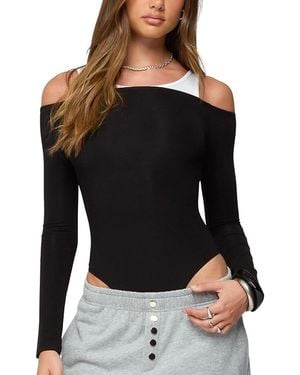 Edikted Layered Ribbed Off Shoulder Bodysuit - Black