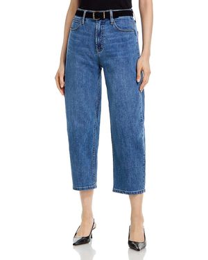 Aqua High Rise Cropped Barrel Jeans - Blue