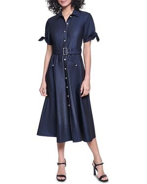 KARL LAGERFELD Belted Denim Midi Shirt Dress - Blue
