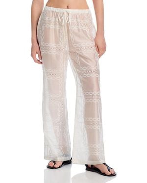 Aqua Embroidered Swim Cover-Up Pants - White