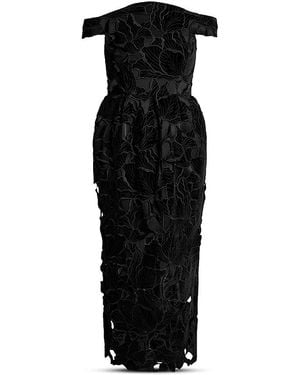 Erdem Off-The-Shoulder Embroidered Velvet And Tulle Midi Dress - Black