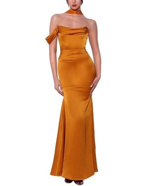Miss Circle Ivona Lace Up Back Halter Neck Satin Gown - Orange