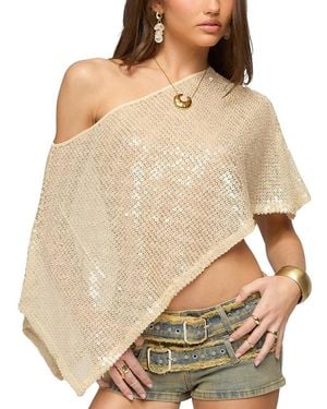 Edikted Alanna Sheer Sequin Poncho - Natural