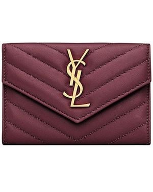 Saint Laurent Cassandre Matelasse Small Envelope Wallet - Purple