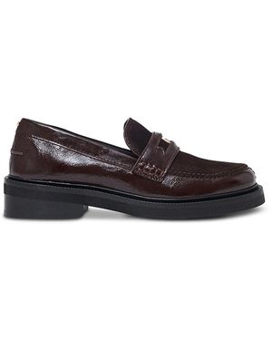 Maje Two Tone Shiny Leather & Suede Loafers - Brown