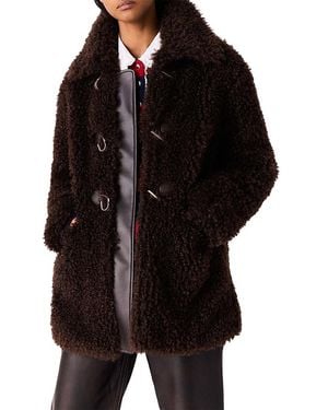 Maje Faux Fur Mid Length Coat - Black