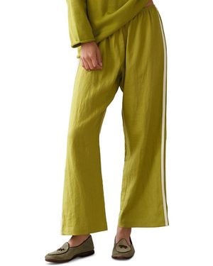 DONNI. The Linen Crop Racer Stripe Pants - Yellow