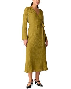 Whistles Alex Textured Wrap Midi Dress - Yellow