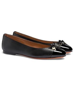 Santoni Leather And Patent Leather Ballet Flat - Black