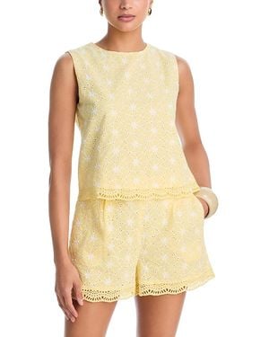 Aqua Floral Print Sleeveless Top - Yellow