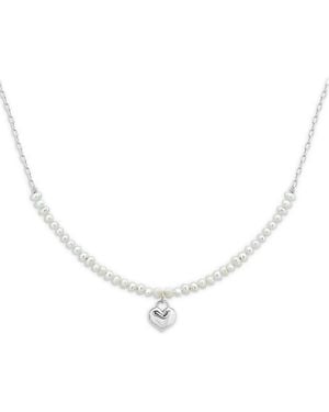 Aqua Heart & Cultured Freshwater Pearl Pendant Necklace - Natural