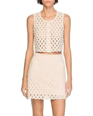 Sandro Beaded Crochet Cardigan - White