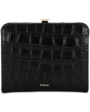 Vince Croc-Embossed Leather Frame Wallet - Black