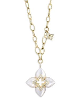 Roberto Coin 18K Venetian Princess Cabochon Mother Of Pearl & Diamond Flower Pendant Necklace, 17 - Metallic