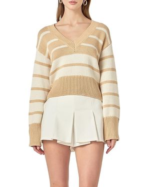 English Factory V-Neck Striped Sweater - White