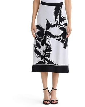 Ming Wang Floral Jacquard Soft Knit A-Line Midi Skirt - Multicolor